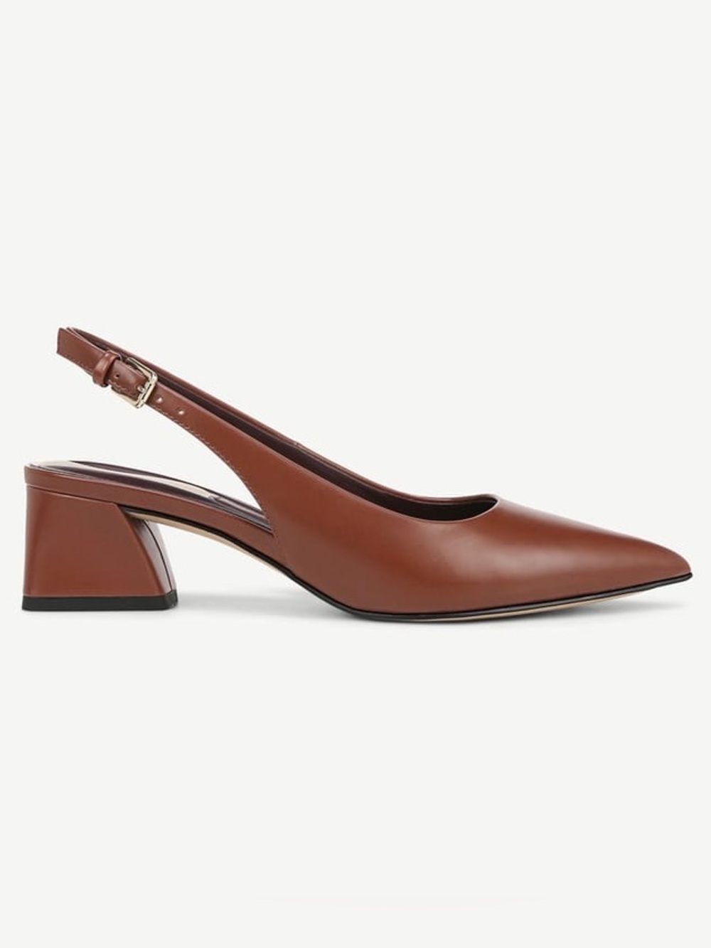 Franco Sarto Pointed-Toe Slingback Block Heel in Acorn Brown Leather